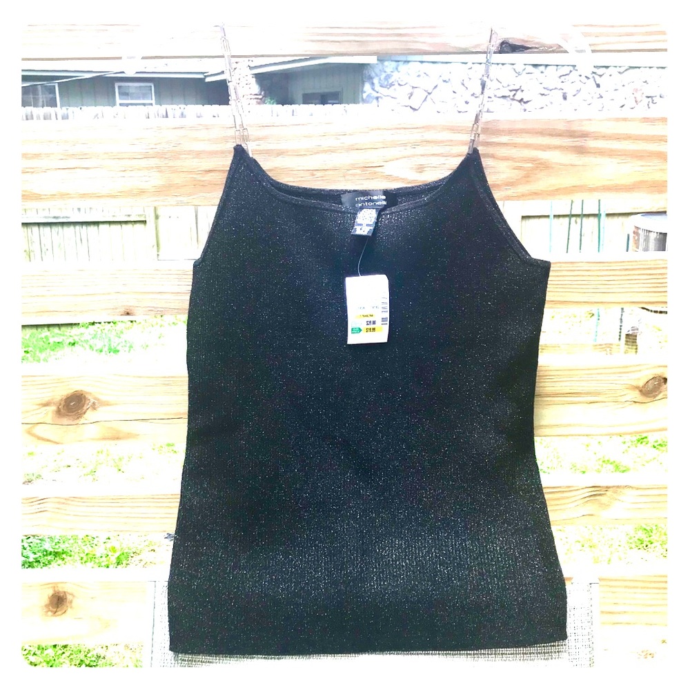 Black Silver Metallic Chain Camisole Tank Top M
